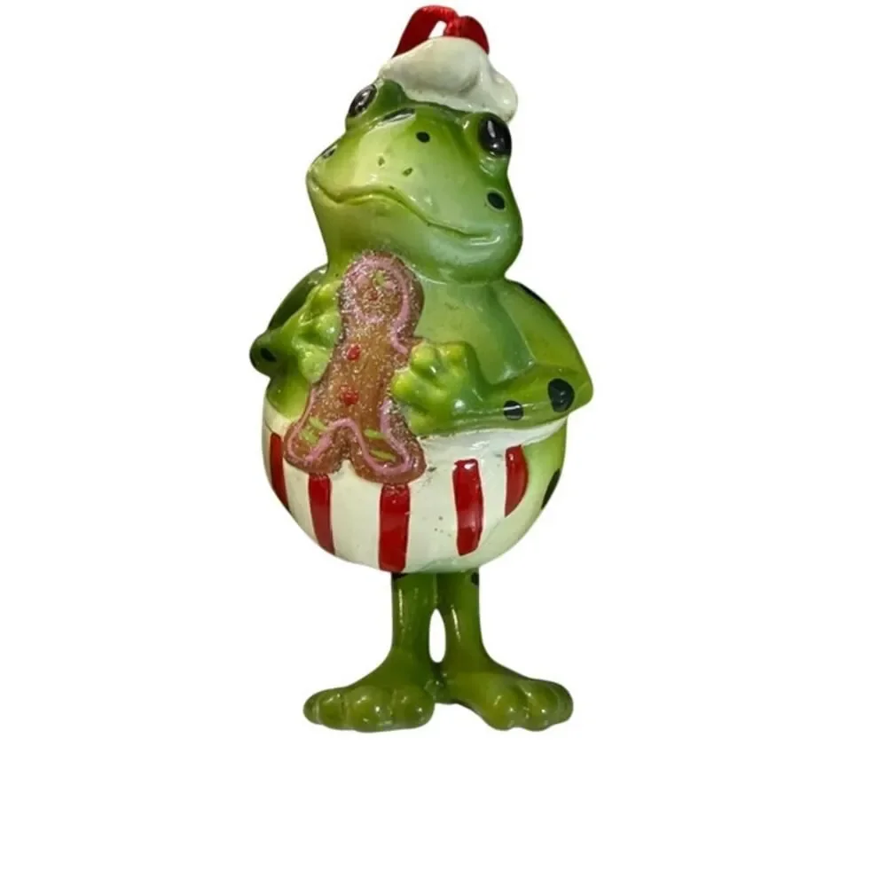 Hoppity Frog Christmas Ornaments Set of 3 Green Bell Shaped 6